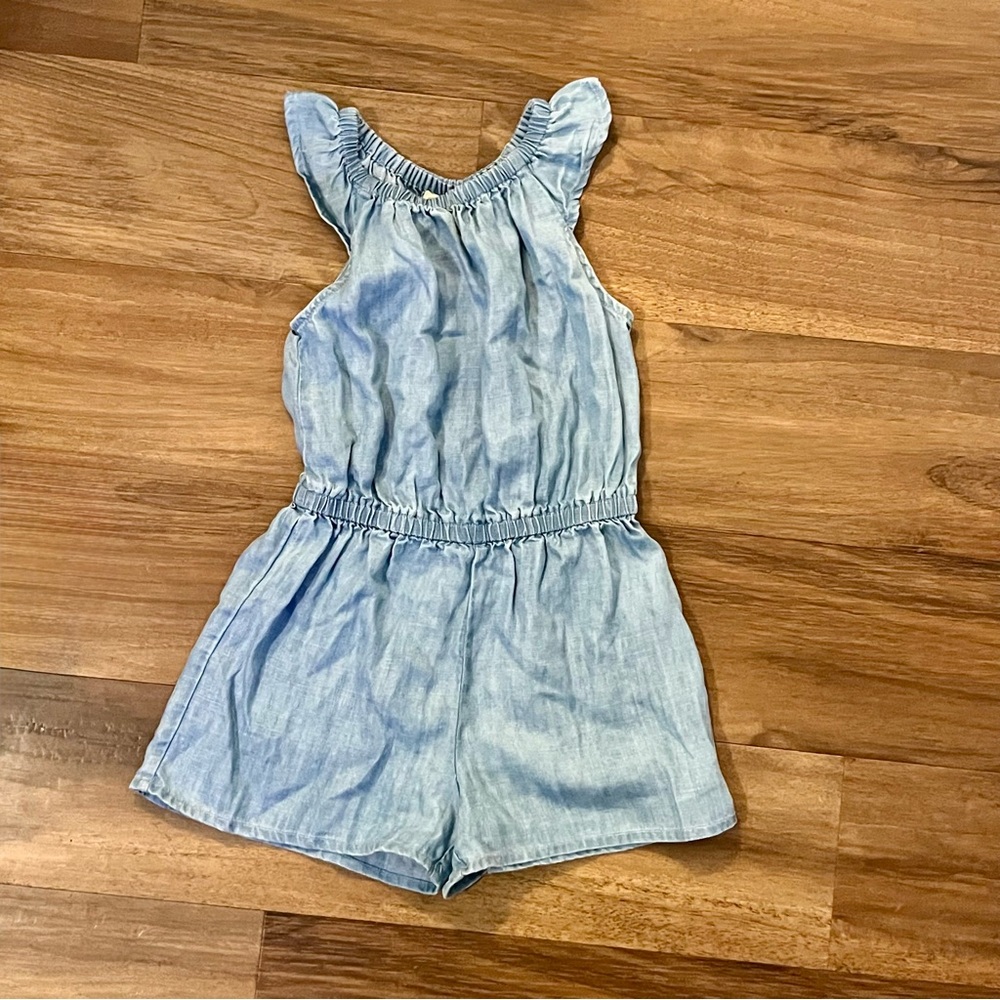 Tucker + Tate Cotton Blue Jean Chambray Ruffle Romper Size 5